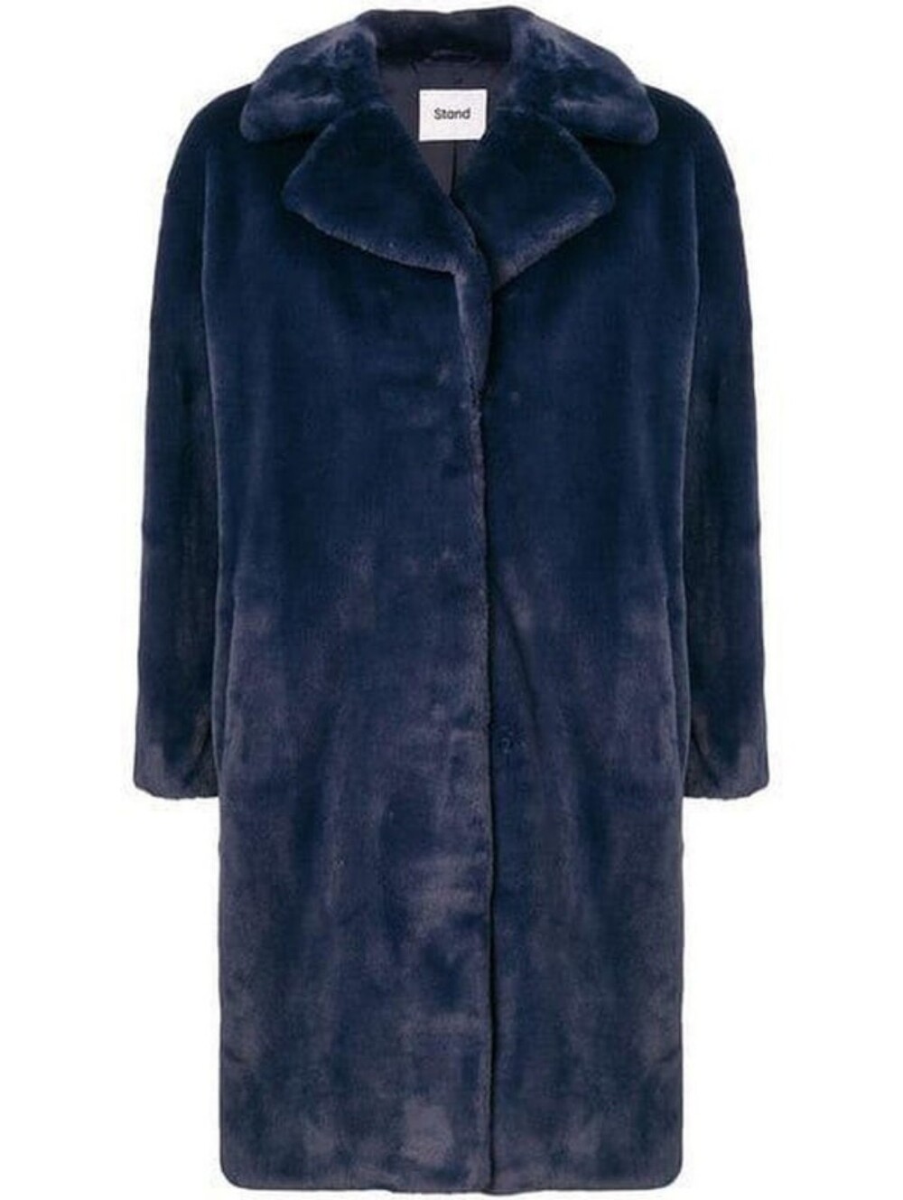 Camille Cocoon Coat By Stand Studio In Navy Faux Fur Mid length Oversized M